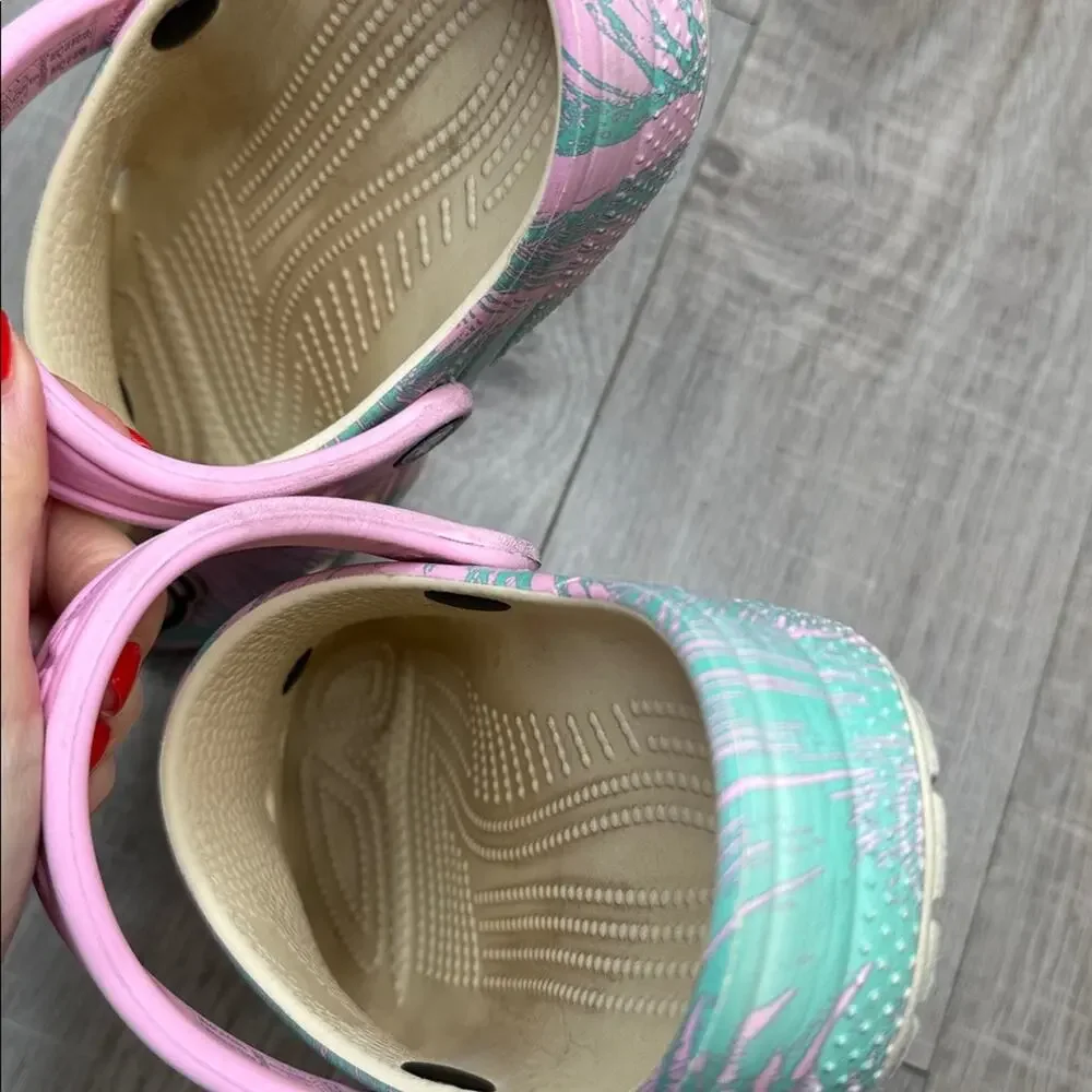 CROCS Kids Pink and Green Water Shoes with Charms